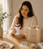 Four 450ml Smart LED Temperature Display Thermal Mugs in various colors arranged on a luxury minimalist marble desk, featuring premium 316 stainless steel vacuum insulation. 450ml Smart Temperature Display Thermal Mug - 316 Stainless Steel Vacuum Flask & Coffee Cup-3