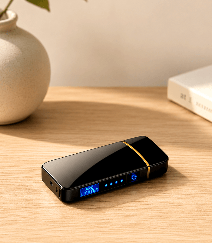 Electric Windproof Double Arc Plasma Lighter with LED Power Display and Touch Sensor