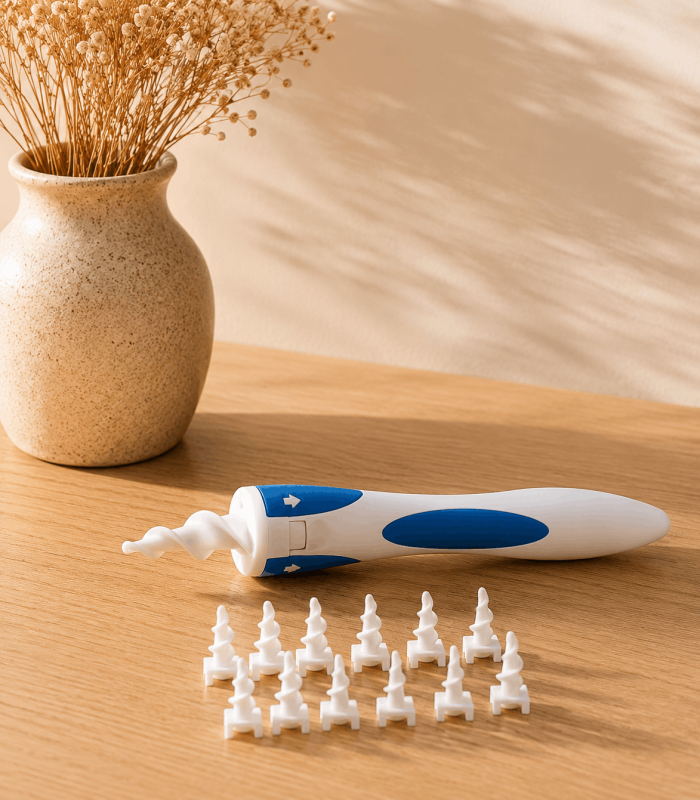 Soft Silicone Spiral Ear Wax Removal Tool with Reusable Washable Tips